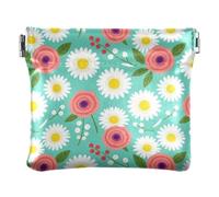 Women PU Leather Change Purse, Pinch-to-Open Purse Money Bag | Portable, Closes Securely, Pocket Size, Keys, Safety Pins, }Daisy Poppy Mix