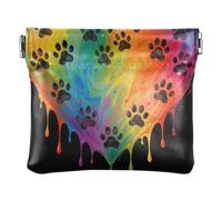 Women PU Leather Change Purse, Pinch-to-Open Purse Money Pouch | Lightweight, Closes Securely, Spring Frame, Paper Clips, Safety Pins, Colorful Dog Paw Heart