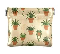 Women PU Leather Change Purse, Pinch-to-Open Purse Money Pouch | Soft, Waterproof, Pocket Size, Lipstick, Keys, }Potted Houseplants Art