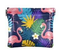 Women PU Leather Coin Pouch, Kiss Lock Coin Purse Money Bag | Portable, Closes Securely, Spring Frame, Safety Pins, Paper Clips, Colorful Flamingo