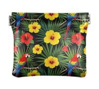 Women PU Leather Coin Pouch, Kiss Lock Purse Money Bag | Lightweight, Closes Securely, Spring Frame, Credit Card, Lipstick, }Tropical Parrots in Green