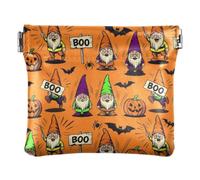 Women PU Leather Coin Pouch, Kiss Lock Purse Money Pouch | Lightweight, Closes Securely, Spring Frame, Credit Card, Lipstick, Cute Gnome Specter with Pumpkin