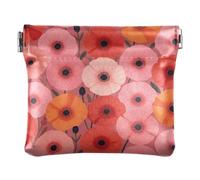 Women PU Leather Coin Pouch, Pinch-to-Open Purse Money Bag | Soft, Waterproof, Pocket Size, Paper Clips, Safety Pins, }Terracotta Red Orange Poppy Field