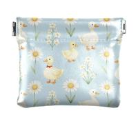 Women PU Leather Coin Purse, Kiss Lock Coin Bag Mini Wallet | Portable, Closes Securely, Spring Frame, Paper Clips, Safety Pins, White Duck Daisy Flower