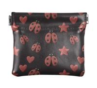 Women PU Leather Coin Purse, Kiss Lock Coin Bag Mini Wallet | Soft, Waterproof, Pocket Size, Safety Pins, Paper Clips, Red Spotted Beetle Stars