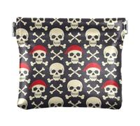 Women PU Leather Coin Purse, Kiss Lock Coin Bag Money Bag | Lightweight, Closes Securely, Pocket Size, Keys, Safety Pins, Pirate Skull Crossbones