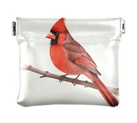 Women PU Leather Coin Purse, Kiss Lock Coin Bag Money Pouch | Soft, Waterproof, Spring Frame, Safety Pins, Paper Clips, Red Bird