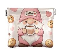 Women PU Leather Coin Purse, Kiss Lock Coin Purse Money Pouch | Lightweight, Closes Securely, Pocket Size, Paper Clips, Safety Pins, Cute Coffee Gnomie