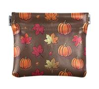 Women PU Leather Coin Purse, Kiss Lock Purse Money Bag | Lightweight, Closes Securely, Spring Frame, Safety Pins, Paper Clips, Cute Fall Pumpkin Maple Leaf