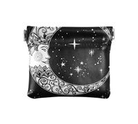 Women PU Leather Coin Purses, Small Metal Clasp Card Key Change Wallet Clutch Pouch Pocket Small Case Handbag Vintage Hand Drawn Retro Face of the Moon Stars on Black