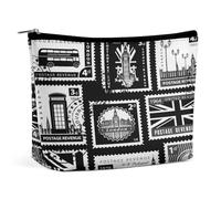 Women PU Leather Cosmetic Bag, Makeup Case Purse Holder Zipper Pouch Handbag Organizer Toiletry Storage 6.8x5.9x2.3 in Print Union Jack, Parliament, Big Ben and London