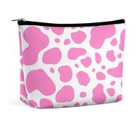 Women PU Leather Cosmetic Bag, Makeup Case Purse Holder Zipper Pouch Handbag Organizer Toiletry Storage 6.8x5.9x2.3 in Print Pink Cow Skin Spot Skin Seamless Dots on White Animal Texture