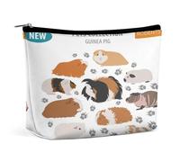 Women PU Leather Cosmetic Bag, Makeup Case Purse Holder Zipper Pouch Handbag Organizer Toiletry Storage 6.8x5.9x2.3 in Print Pet Rodents Guinea Pig Breeds on White