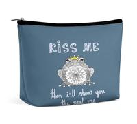 Women PU Leather Cosmetic Bag, Makeup Case Purse Holder Zipper Pouch Handbag Organizer Toiletry Storage 6.8x5.9x2.3 in Print Mandala Art Frog KISS ME THEN I WILL SHOW YOU THE REAL ME