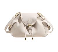 Women PU Leather Drawstring Shoulder Bag Large Capacity Cool Girl Y2K Underarm Bag with Side Pockets Luxury Flip Bucket Pack Commute Working Satchel Bags (White)