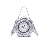Women PU Leather Modern Clock Handbag Large Capacity Small Clock Purse Retro Top-Handle Bags with Adjustable Strap for Daily Office Work Outing Social Occasions (Silver 220 * 220 * 90)