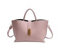 Women PU Leather Tote Handbag Lychee Pattern Sling Shoulder Bag (Pink)