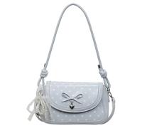 Women PU Polka Dot Tote Handbag with Adjustable Strap | Sweet Clutch Purses with Pearl Bow Pendant for Travel Work Dating Vacation Daily Use