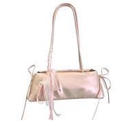 Women PU Shoulder Bag with Removable Lace Bow Tote Handbag Sweet Top Handle Bags Large Capacity for Travel Shopping Work Dating Daily Use (Pink)