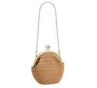 Women PU/Straw Retro Clip Lock Shoulder Bags Lightweight Stylish Mental | Vintage Evening Pouch Colorful Straw Handbag for Travel and Dating, Lightweight PU Leather Shoulder Bag with Metal Frame