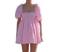 Women Puffy Sleeve Prom Dresses MechTulle Evening Dress Square Collar Ruffles Princess Ball Gown Mini Dress (z2, S)