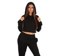 Women Pullover Hoodie Hooded Top Cropped Sweatshirts Ladies Casual Solid Long Sleeve Shirt Hooded Crop Tops (UK, Numeric, 8, 10, Regular, Regular, Black)