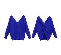 Women Pullover Sweater Christmas Jumpers for Women Women's Two V Neck Knotted Over Open Back Knit Sweater Topdacron High Neck Jumper Women Yellow Jumper Women Ladies (Blue, L)