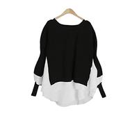 Women Pullover Sweater Shirt Patchwork Oversized Fake Two Piece Fashion Autumn Winter Sweaters Knitted Tops Black White