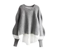 Women Pullover Sweater Shirt Patchwork Oversized Fake Two Piece Fashion Autumn Winter Sweaters Knitted Tops