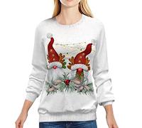 Women Pullover Sweater Unisex Women's Christmas Sweater Long Sleeve Crew Neck Pullover Classic Knit Loose Plus Size Sweatshirts For Autumn Ladies Sweatshirt W/Butterflies (White, M)