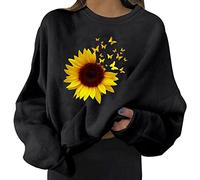 Women Pullover Sweatshirt Butterfly Graphic Sweatshirts No Hood Casual Long Sleeve Round Neck Sweatshirts Spring Sunflower Printed Loose Tunic Tops Women Plus Size