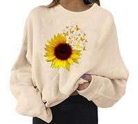 Women Pullover Sweatshirt Butterfly Graphic Sweatshirts No Hood Casual Long Sleeve Round Neck Sweatshirts Spring Sunflower Printed Loose Tunic Tops Women Plus Size