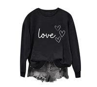 Women Pullover Sweatshirts Clearance,Valentine's Day Love Print Long Sleeved Tops Red Round Neck Heart Pattern T Shirt Casual Oversized Sports Jumpers Classic Valentine's Day Gifts UK Size XS-XL