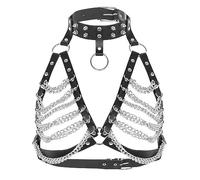 Women Punk Faux Leather Gothic Chest Chain Black Layered Bra Chains Multilayered Body Harness Body Chains Night Club Collar Body Jewelry Accessories for Rave Party (Punk Pu Leather Chest Chain)
