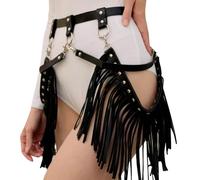 Women Punk Leather Tassel Skirt Steampunk Fringe Gothic Medieval Viking Waist Belt Roman Gladiator Skirt Body Harness Belt Fancy Dress Accessory Cosplay Costume for Halloween Nightclub Carniva