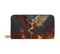 Women Purses, PU Leather Long Wallet with Zipper Coin Pocket 12 Card Slots | Angel Devil Printed Ladies Purse Wallet, Long Purses For Women & Men