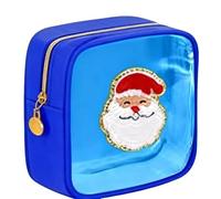 Women PVC Christmas Makeup Bag Small Cosmetic Zippered Pouch for Travel (Blue) (Sky Blue Style 5)