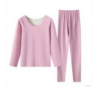 Women Pyjama Set Long Sleeve Round Neck Tops and Wide Leg Trousers Soft Comfy 2 Pieces Pjs Sets Thermal Thick Cosy Winters Nightwear Solid Loungewear Pajamas Ladies Sleepwear Set Pink