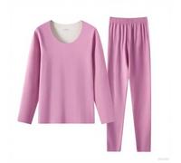 Women Pyjama Set Long Sleeve Round Neck Tops and Wide Leg Trousers Soft Comfy 2 Pieces Pjs Sets Thermal Thick Cosy Winters Nightwear Solid Loungewear Pajamas Ladies Sleepwear Set Purple