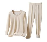 Women Pyjama Set Long Sleeve Round Neck Tops And Wide Leg Trousers Soft Comfy 2 Pieces Pjs Sets Warm Cosy Winters Pajamas Nightwear Solid Loungewear Pajamas Ladies Cozy Sleepwear Set 2 Piece Co Ords