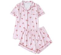 Women Pyjama Sets Pink Bow Print Short Sleeve Nightshirts & Bottoms 2 Piece Outfits Casual Button Down Shirt Shorts Sleepwear Homewear Nightwear 2026 Fashion Sleep Lounge Wear