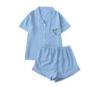 Women Pyjama Sets Pink Bow Print Short Sleeve Nightshirts & Bottoms 2 Piece Outfits Casual Button Down Shirt Shorts Sleepwear Homewear Nightwear 2026 Fashion Sleep Lounge Wear