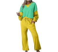 Women Pyjamas Set Brushed Cotton Pyjamas Womens Women S 2 Piece Sweatsuit Oversized Sweatshirt Sweatpants Matching Set Fall Outfits Winter Clothes Winter Wear Sets For Uk Womens Bed Yellow S