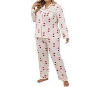 Women Pyjamas Set Brushed Cotton Pyjamas Womens Women S Heart Shaped Printed Long Sleeved Long Pants Sleepwear Plus Size Plus Two Piece Set Winter Wear Sets For Uk Womens Watermelon Red Xxl