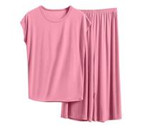 Women Pyjamas Set Cotton Modal Ladies Pjs Sets Lounge Wear 2 Piece Outfits Soft Cap Sleeve Tops and Wide Leg Trouser Set Summer Comfy Nightwear Sleepwear Homewear Daily Leisure Hot Pink