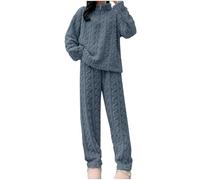 Women Pyjamas Set Fluffy - Womens Fuzzy Pyjamas - Cable Knit Loungewear Set Half Zipper Sweaters & Straight Leg Bottoms Two Piece Full Sets Loose Fit Sleepwear Homewear Cosy Soft Co Ord Sets
