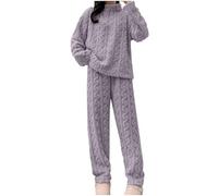 Women Pyjamas Set Fluffy - Womens Fuzzy Pyjamas - Cable Knit Loungewear Set Half Zipper Sweaters & Straight Leg Bottoms Two Piece Full Sets Loose Fit Sleepwear Homewear Cosy Soft Co Ord Sets