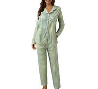 Women Pyjamas Sets, Soft Comfy Plain Print Long Sleeve Button Up Top & Bottoms Loungewear Plus Size Two Piece Pj Sets Cosy Pajamas Sleepwear Nightwear Ladies Homewear 2 Piece Pjs Set Winter Pyjamas
