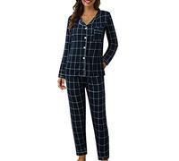Women Pyjamas Sets, Soft Comfy Plain Print Long Sleeve Button Up Top & Bottoms Loungewear Plus Size Two Piece Pj Sets Cosy Pajamas Sleepwear Nightwear Ladies Homewear 2 Piece Pjs Set Winter Pyjamas