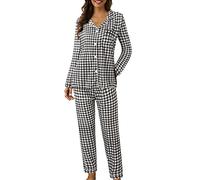 Women Pyjamas Sets, Soft Comfy Plain Print Long Sleeve Button Up Top & Bottoms Loungewear Plus Size Two Piece Pj Sets Cosy Pajamas Sleepwear Nightwear Ladies Homewear 2 Piece Pjs Set Winter Pyjamas